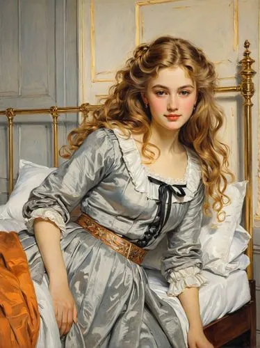 perugini,woman on bed,girl with cloth,girl in cloth,young woman,tissot,Art,Classical Oil Painting,Classical Oil Painting 42