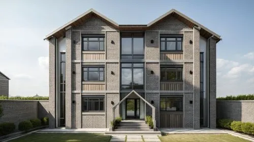 there is no staircase, the facade is made of light gray brick, thin black window frames,kleinburg,townhomes,townhome,new housing development,duplexes,inmobiliaria,hovnanian,maisonette,condominia,immob