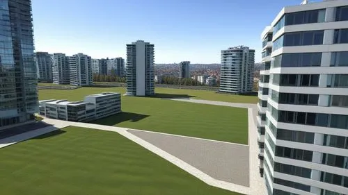 a view of the roof of an apartment building next to another building,apartment buildings,apartment blocks,condos,hurontario,zorlu,new housing development