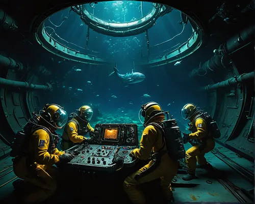 deep sea diving,dive computer,aquanaut,diving bell,undersea,engine room,marine scientists,underwater diving,deep sea,submersible,the bottom of the sea,marine electronics,marine tank,bottom of the sea,under sea,deep-submergence rescue vehicle,sea scouts,ballistic missile submarine,diving equipment,diving helmet,Illustration,Retro,Retro 26