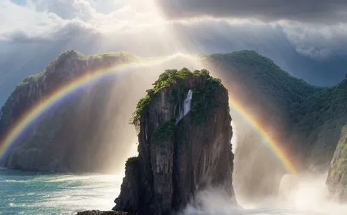 rainbow bridge,bifrost,double rainbow,rainbows,rainbow background,rainbow at sea,Realistic,Movie,Lost City