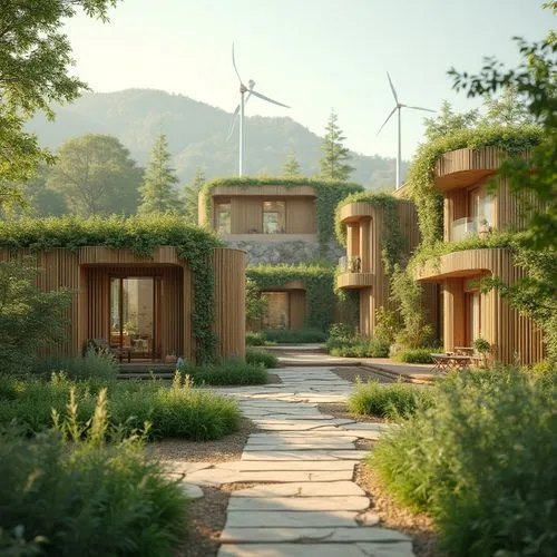 ecovillages,ecovillage,cabins,dandelion hall,3d rendering,summer cottage,forest house,treehouses,render,3d render,ecoterra,bungalows,streamwood,summer house,green garden,3d rendered,garden elevation,timber house,tree house hotel,ecotopia,Photography,General,Realistic