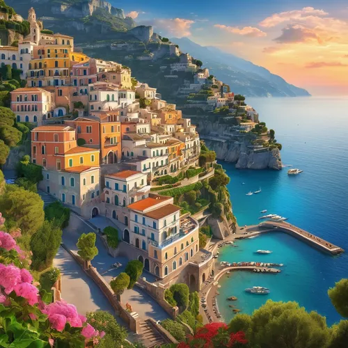 positano,mediterranean,portofino,italy,capri,amalfi,amalfi coast,taormina,italia,mediterranean sea,liguria,cinque terre,idyllic,full hd wallpaper,tuscan,italy liguria,italian painter,the mediterranean sea,sicily,santorini,Illustration,Realistic Fantasy,Realistic Fantasy 01