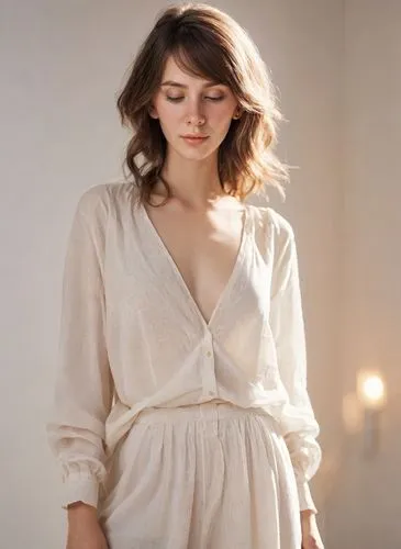 nightgown,felicity jones,daisy jazz isobel ridley,bathrobe,nightwear,cotton top,bolero jacket,pajamas,female model,romantic look,liberty cotton,linen heart,angelic,linen,women's clothing,blouse,pale,girl in cloth,the girl in nightie,cardigan