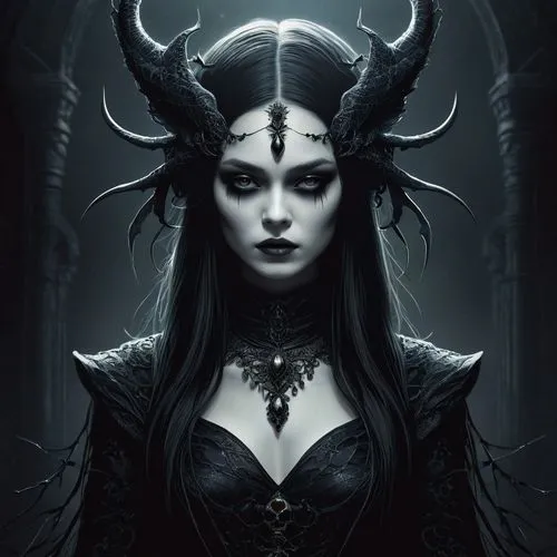 demoness,hecate,malefic,dark elf,hela,gothic woman,Illustration,Abstract Fantasy,Abstract Fantasy 05