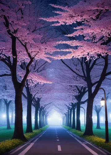 sakura trees,cherry blossom tree-lined avenue,japanese sakura background,sakura tree,sakura background,japanese cherry trees,purple landscape,sakura blossom,japan landscape,tree-lined avenue,the cherry blossoms,sakura blossoms,cherry blossom tree,beautiful japan,cherry trees,tree lined lane,cherry blossoms,blooming trees,chidori is the cherry blossoms,takato cherry blossoms,Illustration,Japanese style,Japanese Style 09