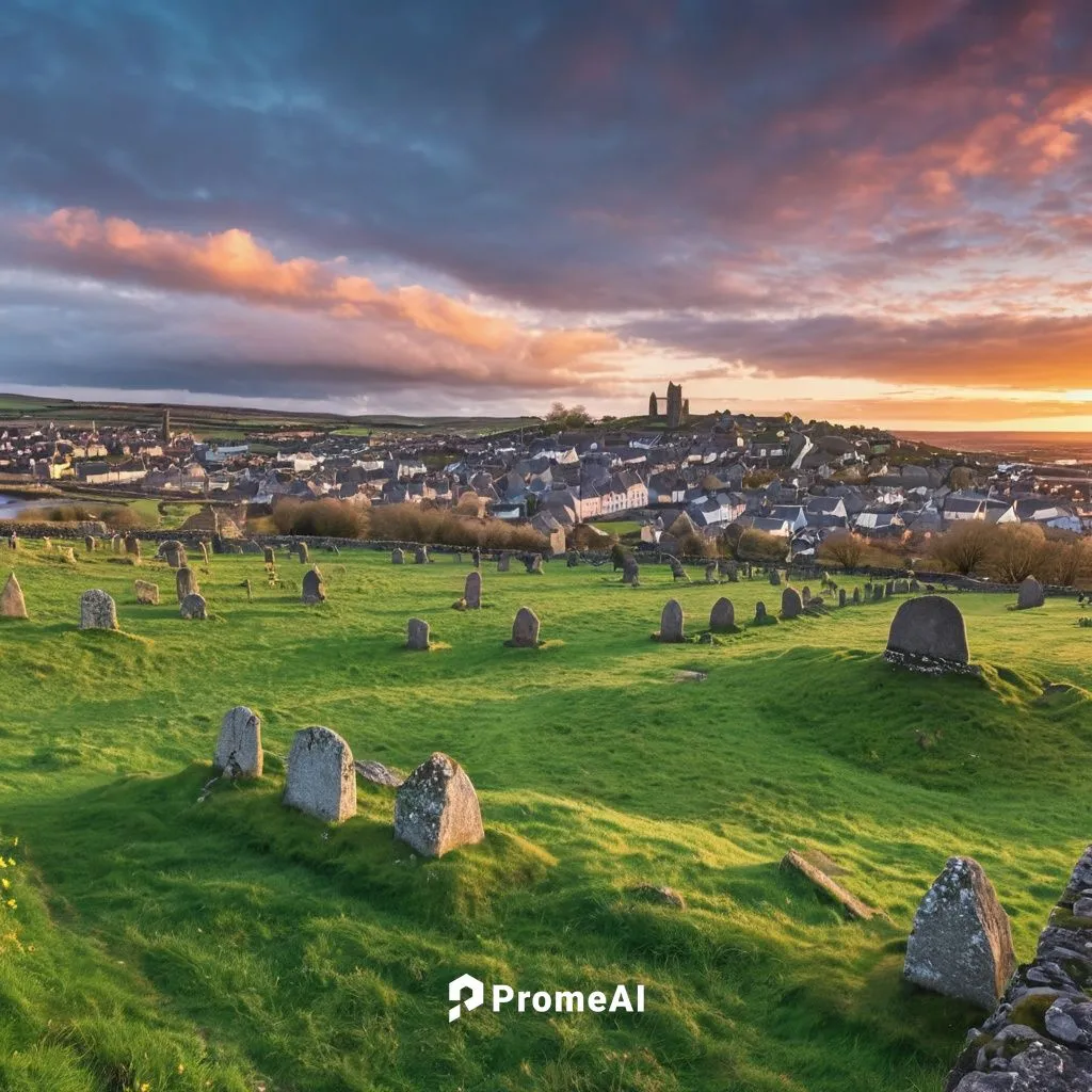 Ancient Irish city in spring at sunset,kirkwall,lindisfarne,orkney island,kilmacduagh,caithness,aberdeenshire,whitby,orkney,visitscotland,berwick,flodden,stone circle,scotland,dumbartonshire,schottlan