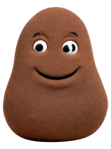 brown poop, solo, rounded shape, smooth texture, glossy surface, small size, cute expression, downcast eyes, simple background, warm lighting, shallow depth of field, soft focus, comedic composition.,