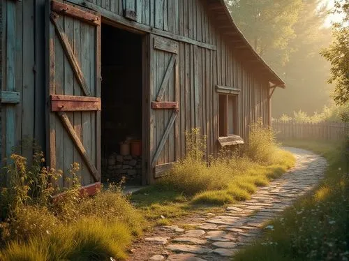 rural,wooden path,barn,red barn,old barn,country cottage,appalachia,morning light,summer cottage,the farm,country road,farm hut,countryside,farmstead,rural landscape,wooden track,farm landscape,barns,pathway,field barn,Photography,General,Realistic