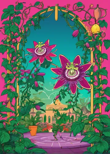 frame flora,lily pond,fairy world,rosarium,tropical bloom,lotus pond,lilly pond,flower dome,pond flower,botanical frame,nightshade plant,flower and bird illustration,garden of plants,passionflower,flower frame,flower garden,passiflora,secret garden of venus,flowers frame,acerola,Illustration,Vector,Vector 19