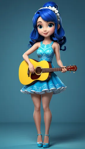 rockabella,doll dress,dress doll,cute cartoon character,guitar,female doll,playing the guitar,guitar player,ukulele,melody,musician,concert guitar,minions guitar,a girl in a dress,3d model,cute cartoon image,artist doll,music artist,rocker,girl doll,Unique,3D,3D Character