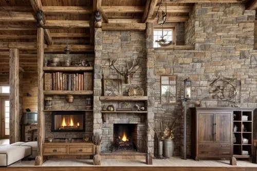 fire place,fireplace,fireplaces,bookshelves,rustic,log home,luxury home interior,wooden beams,family room,interior design,wood stove,great room,log cabin,interior decor,contemporary decor,book wall,wa