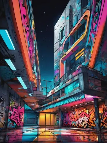 colorful city,cybercity,cybertown,neon sign,hypermodern,urban,cyberpunk,graffiti,cyberscene,rez,colorful facade,neon coffee,world digital painting,light paint,neon arrows,graffiti art,abstract retro,microdistrict,reno,urbanworld,Conceptual Art,Graffiti Art,Graffiti Art 09