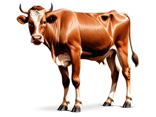 Brown cow, sfX (special effects), realistic fur texture, detailed eyes, ears perked up, mouth open, tongue out, standing pose, strong legs, hooves on ground, rustic background, warm lighting, shallow 