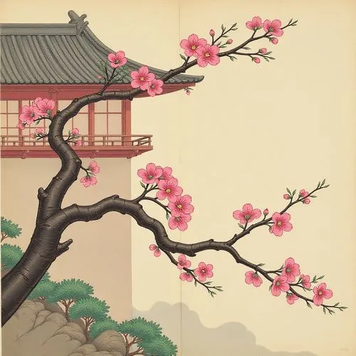 oriental painting,plum blossoms,cool woodblock images,the plum flower,japanese art,apricot blossom