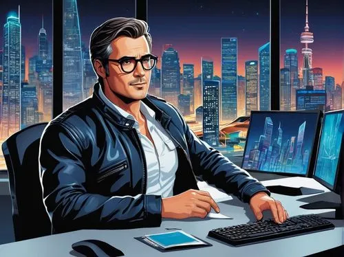 man with a computer,night administrator,pachter,computerologist,cybertrader,ceo,blur office background,computer business,cybertown,cybernet,professedly,vector illustration,cyberport,laurenti,technologist,ralcorp,goldblum,lexcorp,cybersquatters,computer graphic,Unique,Design,Sticker