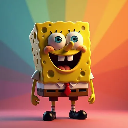 Spongebob disguised as Mr. Incredible, Pixar, Disney, concept art, 3d digital art, Maya 3D, ZBrush Central 3D shading, bright colored background, radial gradient background, cinematic, Reimagined by i