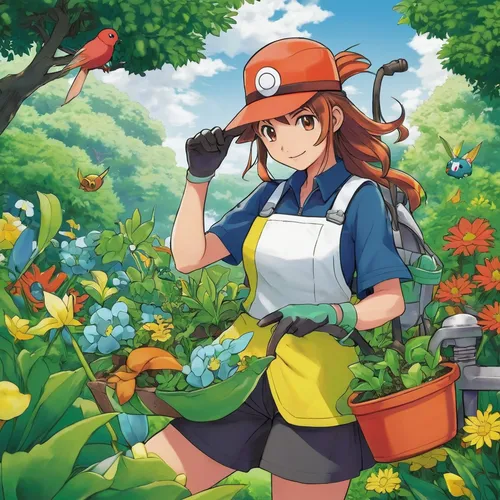 gardening,garden work,gardener,watering can,girl picking flowers,farm girl,picking flowers,holding flowers,female worker,picking vegetables in early spring,flora,farmer,girl in overalls,farmer in the woods,spring background,flower background,greenhouse cover,work in the garden,farming,girl in the garden,Illustration,Japanese style,Japanese Style 13