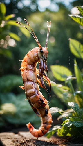 A grilled shrimp running in the garden, cooked through head to toe,pilselv shrimp,cherry shrimp,caridean shrimp,ornamental shrimp,giant river prawns,river crayfish,freshwater prawns,freshwater crayfis