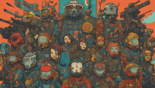 outbreak,storm troops,mecha,buddhist hell,district 9,monks,the order of the fields,bottleneck,nomads,apocalypse,infantry,kosmus,the army,throne,ancient parade,totem pole,guards of the canyon,procession,swarms,travelers,Illustration,Japanese style,Japanese Style 16