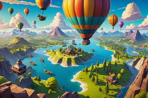 hot-air-balloon-valley-sky,hot air balloon ride,balloon trip,hot air balloons,hot air balloon,hot air balloon rides,balloons flying,ballooning,hot air ballooning,colorful balloons,mountain world,balloon,floating islands,cartoon video game background,flying island,balloons,hd wallpaper,floating over lake,birthday banner background,rainbow world map,Conceptual Art,Daily,Daily 33