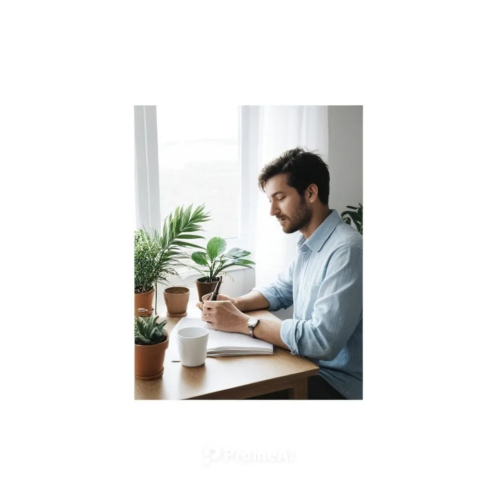 man at his desk writes soing in a notebook and watches him,coffee background,blur office background,coffee icons,product photos,coffee tumbler,drinking coffee