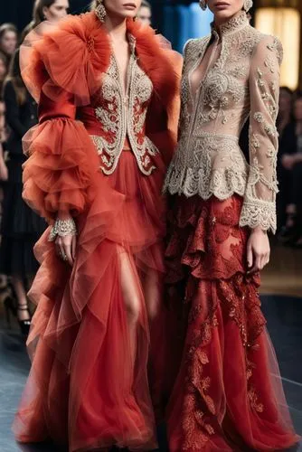 Fashion show ,two models wearing dresses on the runway,siriano,galliano,moschini,schiaparelli,the carnival of venice,couturiers,Photography,General,Cinematic