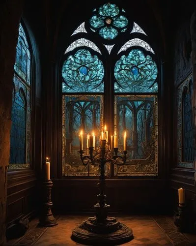 ornate room,candelight,candelabra,candlelights,candlelight,candlelit,baroque,stained glass,hall of the fallen,illumination,haunted cathedral,candelabras,sacristy,candle light,victorian room,sanctuary,labyrinthian,inglenook,sanctum,tabernacles,Illustration,Retro,Retro 11