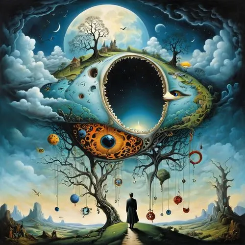 surrealism,qabalah,fantasy art,fantasy picture,mirror of souls,fractals art,yinyang,otherworld,majora,rosicrucianism,tree of life,little planet,lovecraftian,shamanism,alethiometer,cosmic eye,imaginacion,phantasmagoria,surrealist,azathoth,Illustration,Black and White,Black and White 07