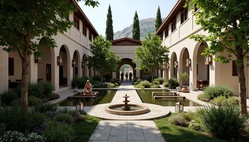 courtyards,monastery garden,courtyard,inside courtyard,theed,cloister,caravanserai,caravanserais,cloistered,cloisters,cortile,kashan,dorne,alcazar of seville,yazd,3d rendering,masseria,garden of the fountain,rossmoor,alhambra