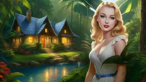 fantasy picture,fantasy art,landscape background,amazonica,world digital painting,forest background,fairy tale character,the blonde in the river,garden of eden,mermaid background,janna,cartoon video game background,background ivy,nature background,faerie,fantasy woman,3d fantasy,fairy village,fairyland,girl in the garden