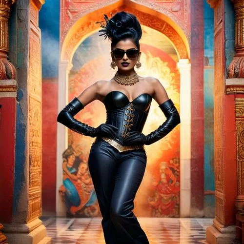 latex clothing,orientalism,cleopatra,black woman,asian vision,oriental princess,latex,gothic fashion,fantasy woman,queen bee,fabulous,fashion shoot,tantra,digital compositing,miss vietnam,kim,bollywood,african american woman,catwoman,costume design,Photography,General,Fantasy