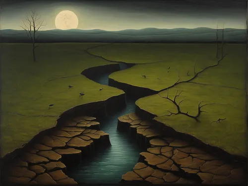 river landscape,lunar landscape,moonscape,black landscape,arid landscape,brook landscape,meander,watercourse,a river,desert landscape,andreas cross,river of life project,swampy landscape,tidal marsh,flowing creek,river delta,floodplain,rural landscape,landscapes,moonlit night,Art,Artistic Painting,Artistic Painting 02