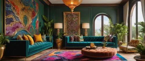 mahdavi,sitting room,interior decor,bohemian art,opulently,ottoman,ornate room,peranakan,persian norooz,contemporary decor,moroccan pattern,chaise lounge,art deco,interior design,opulent,great room,turquoise leather,livingroom,living room,interior decoration,Illustration,Realistic Fantasy,Realistic Fantasy 03