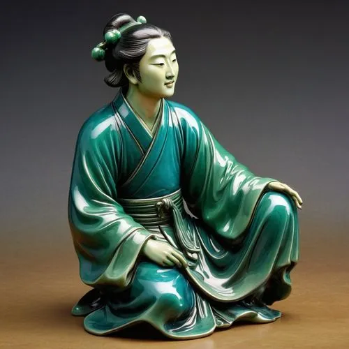 motsunabe,figurine,bronze figure,miniature figure,gyokuro,junshan yinzhen,honzen-ryōri,statuette,japanese woman,wooden figure,tea ceremony,woman sitting,woman sculpture,3d figure,in seated position,buddha figure,bodhisattva,geisha,tea zen,shirasu don,Conceptual Art,Fantasy,Fantasy 18