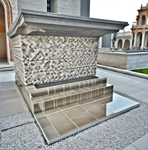 antique fountain.blasted stone.marble covering.marble motif.decorative marble elements.shaped marble pieces.,the steps in front of a building with a nice pattern,baptistry,columbarium,water trough,col