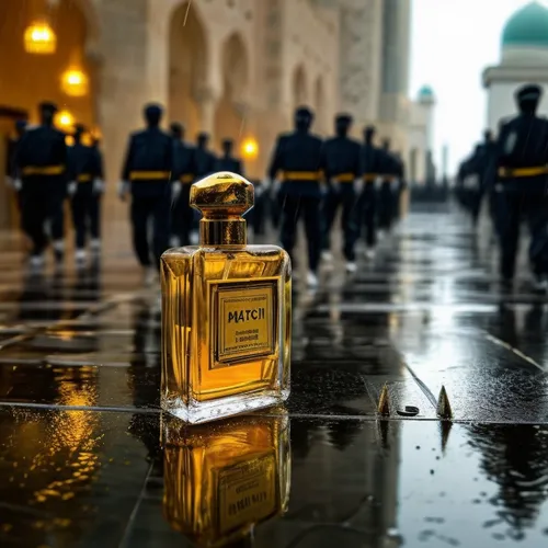 the man is holding a small, bottle of match,grossmith,bottega,parfum,zafon,bellocchio,olfaction