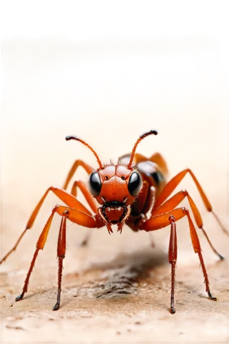 Ant, tiny, solo, close-up, detailed eyes, antennae, shiny exoskeleton, mandibles, six legs, standing, macro photography, shallow depth of field, soft natural light, warm color tone, 1/2 composition.,e