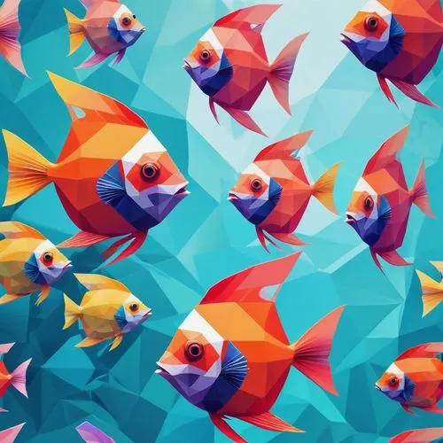 fish collage,fishes,school of fish,fish in water,playfish,poissons,Unique,3D,Low Poly