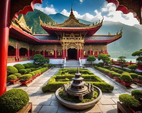 buddhist temple,buddha tooth relic temple,hall of supreme harmony,asian architecture,wudang,lijiang,yunnan,white temple,the golden pavilion,rinchen,qinshan,wangchen,xiangshan,palyul,hushan,hengshan,wenchuan,hanging temple,guishan,summer palace,Illustration,Vector,Vector 16