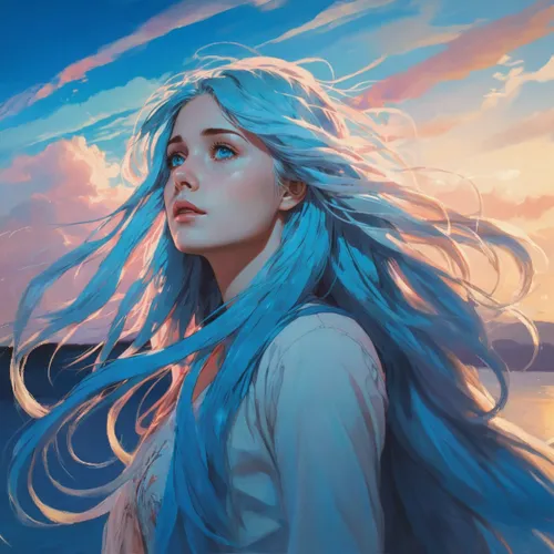 fantasy portrait,winds,the wind from the sea,mystical portrait of a girl,winterblueher,wind,sky rose,elven,gale,azure,fantasia,little girl in wind,fantasy picture,fantasy art,eglantine,blue bird,blue 