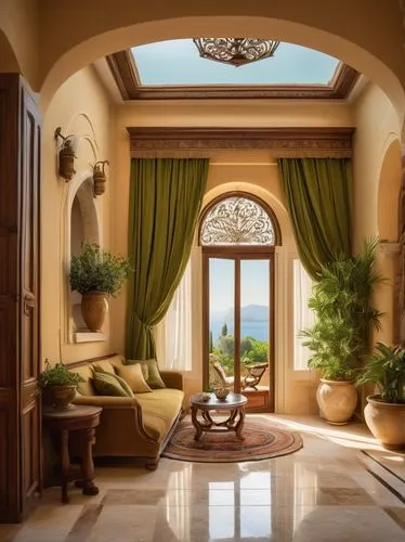 luxury home interior,luxury bathroom,sicily window,stucco ceiling,great room,sitting room,ornate room,interior decor,luxury property,interior decoration,amanresorts,alcove,bay window,beautiful home,emirates palace hotel,riad,french windows,window curtain,stucco wall,luxury home,Illustration,Realistic Fantasy,Realistic Fantasy 30