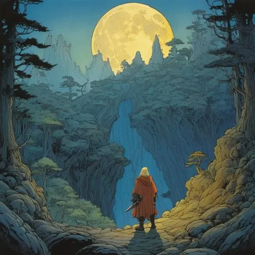 inuyasha,mononoke,studio ghibli,ghibli,fantasy picture,moebius,Illustration,Realistic Fantasy,Realistic Fantasy 04