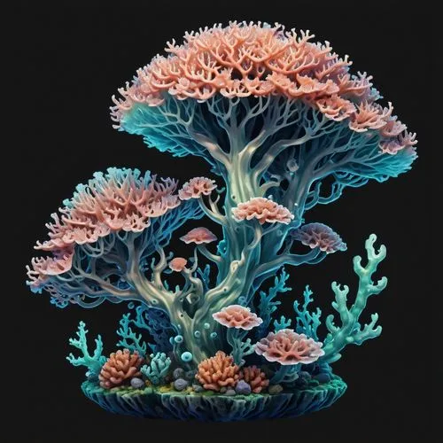 2d side sprite of a anime colored spooky underwater coral structure, transparent background,a large tree filled with lots of different colors,bubblegum coral,soft coral,coral fungus,soft corals,coral 