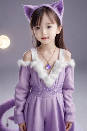 doll cat,pale purple,female doll,light purple,handmade doll,dollhouse accessory,white purple,purple,model doll,purple-white,collectible doll,doll paola reina,doll figure,purple background,violet,doll dress,fashion doll,japanese doll,realdoll,dress doll,Photography,Realistic