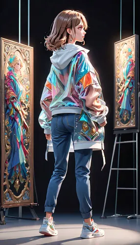 anime japanese clothing,jean jacket,artist color,kimonos,jacket,art bard,painting technique,bolero jacket,artist,meticulous painting,art model,fashionable clothes,painting pattern,painter,painter doll,fashionable girl,fabric painting,cg artwork,life stage icon,world digital painting,Anime,Anime,General