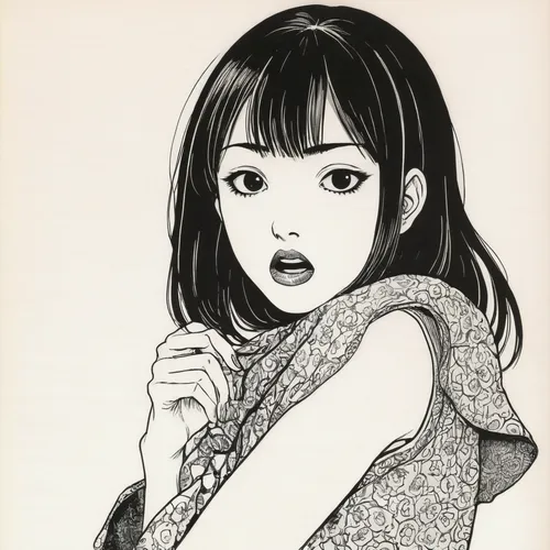 mari makinami,girl drawing,worried girl,girl portrait,girl with speech bubble,shirakami-sanchi,japanese woman,pen drawing,hinata,maimi fl,girl sitting,ayu,jin deui,minamioguni,fuki,pencil frame,mono line art,girl in a long,pencil,matsuno,Illustration,Black and White,Black and White 10