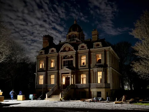 逐渐修复后的摸样,doll's house,the haunted house,haunted house,bodie island,henry g marquand house,dillington house,victorian house,night image,victorian,ghost castle,creepy house,night photo,mansion,the ginge