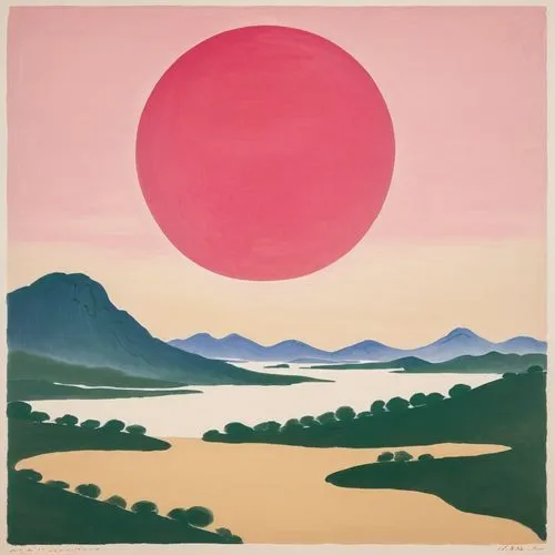 3-fold sun,red sun,rising sun,takahata,yamana,tatsuro,Art,Artistic Painting,Artistic Painting 40