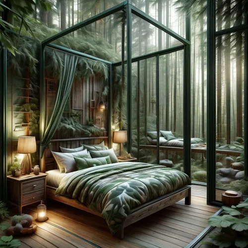 canopy bed,tree house hotel,sleeping room,tree house,treehouse,room divider,bamboo curtain,house in the forest,mirror house,bedroom,modern room,bedroom window,forest of dreams,great room,inverted cott